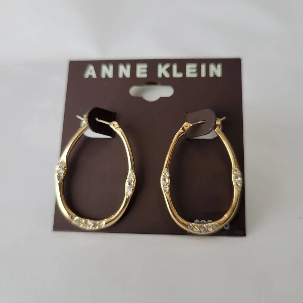 ANNE KLEIN Gold-Tone Pavé Crystal Medium Hoop Earrings, 1.32